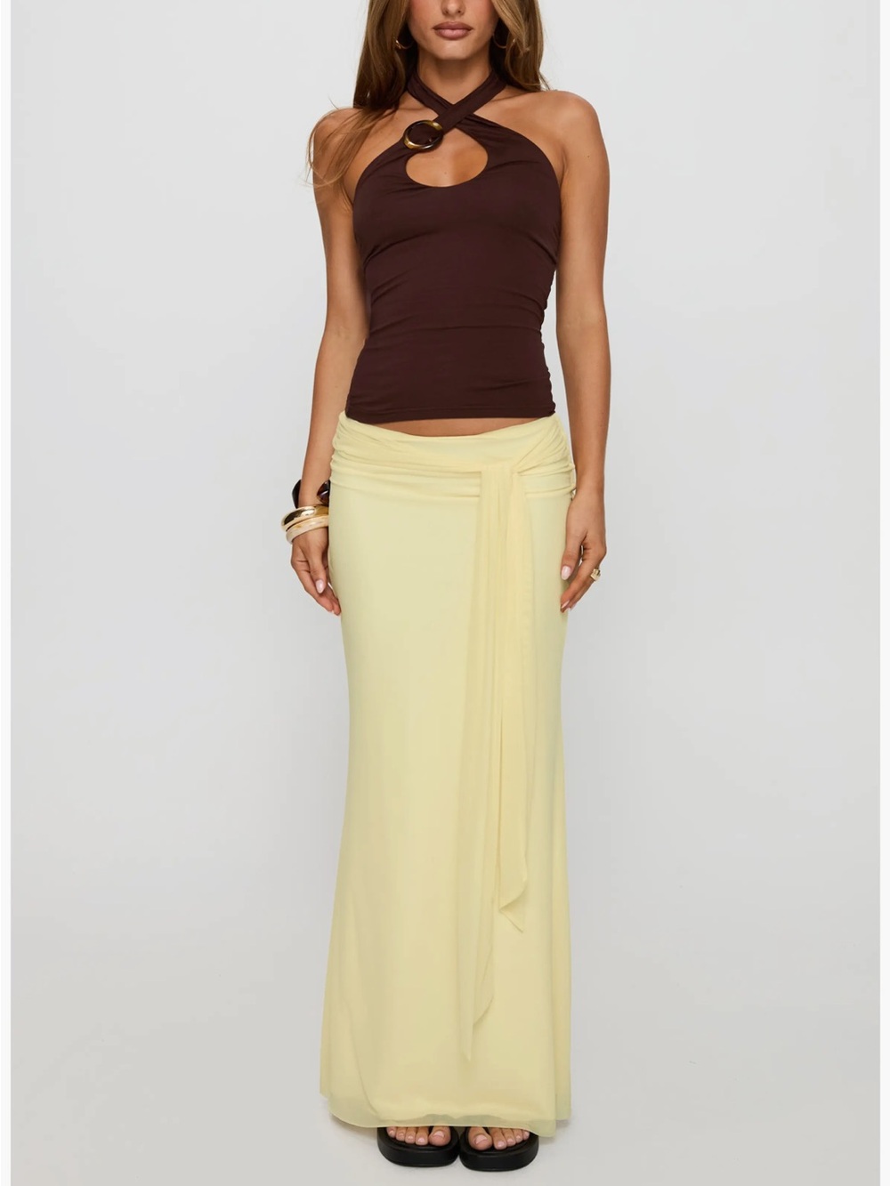 Caviar Tie Waist Maxi Skirt Princess Polly Lemon - Picture 6 of 7